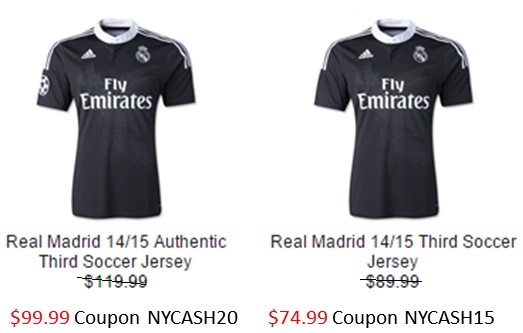 2014-15 Real Madrid 3rd Jersey now in Stock. Use the coupon codes above for discounts CLICK HERE